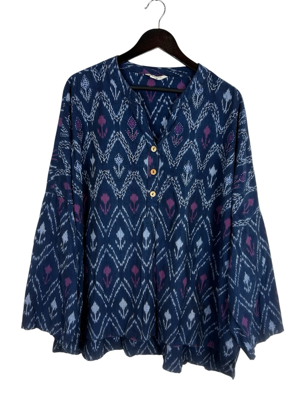 Marketplace Handwork of India Tunic Top Women's Size 4W Navy/Purple 100% Cotton